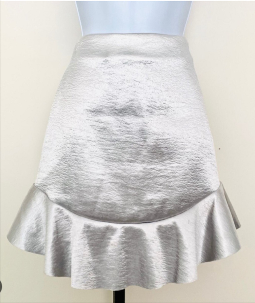H&M silver metallic mini skirt with Flounced Hem Size 4